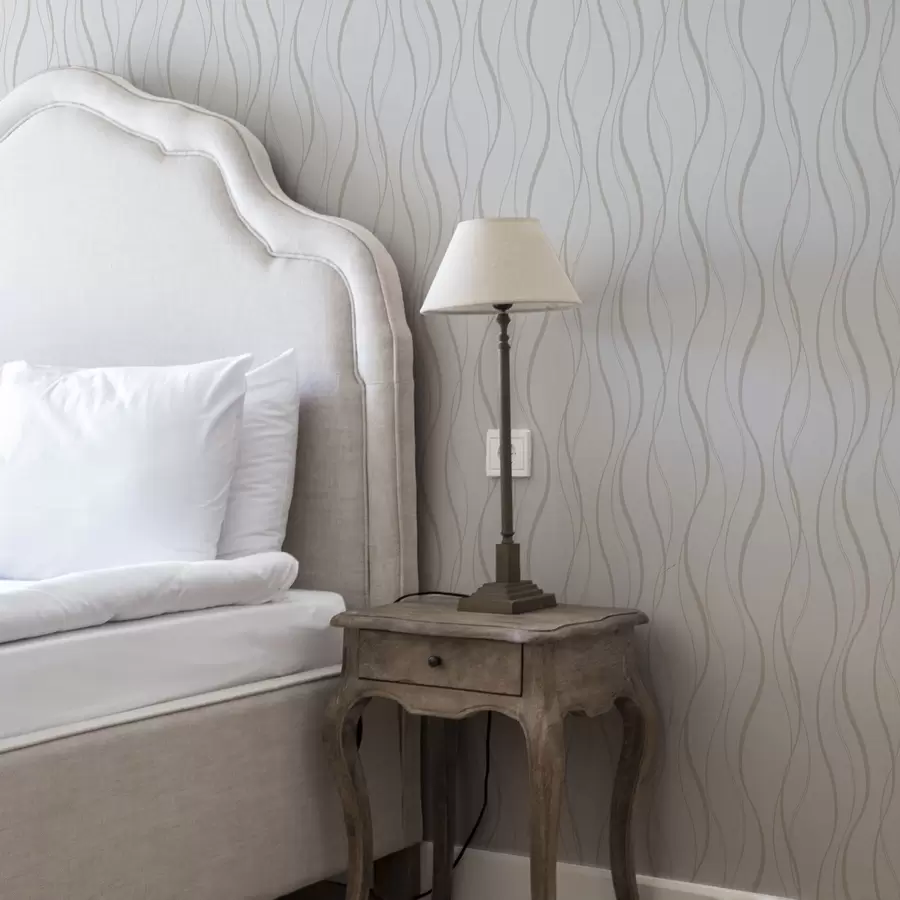 Фототапет Абстрактни вълнообразни бежови линии на бял фон a00480