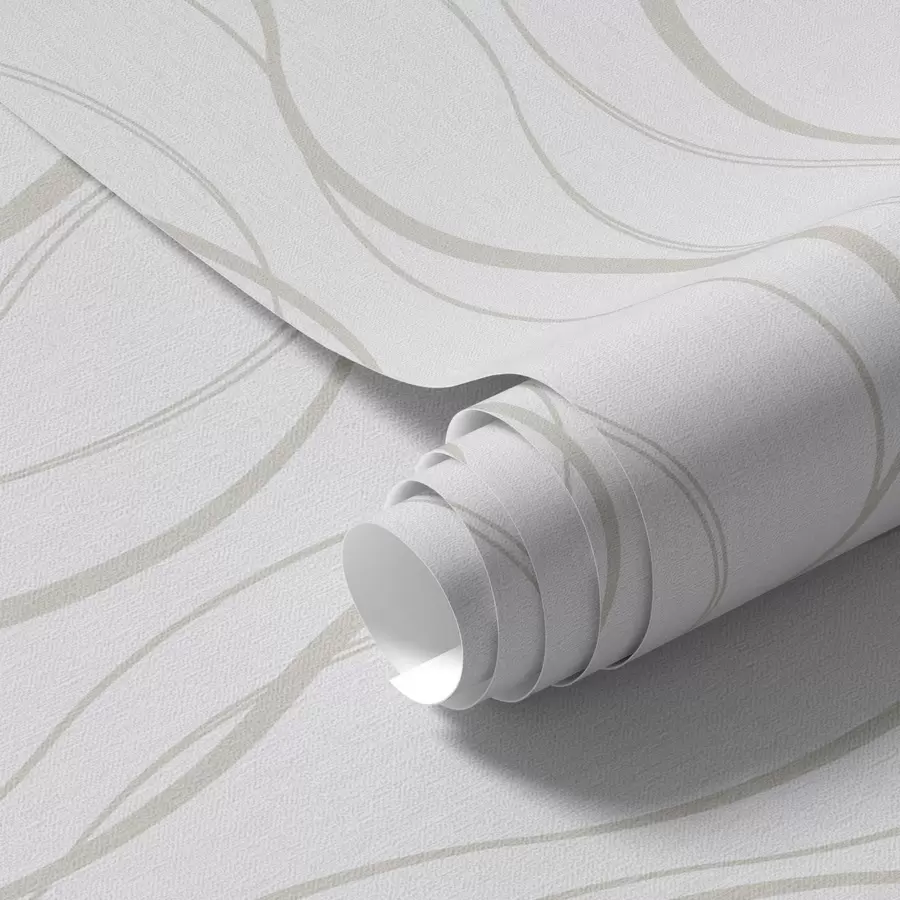 Фототапет Абстрактни вълнообразни бежови линии на бял фон a00480