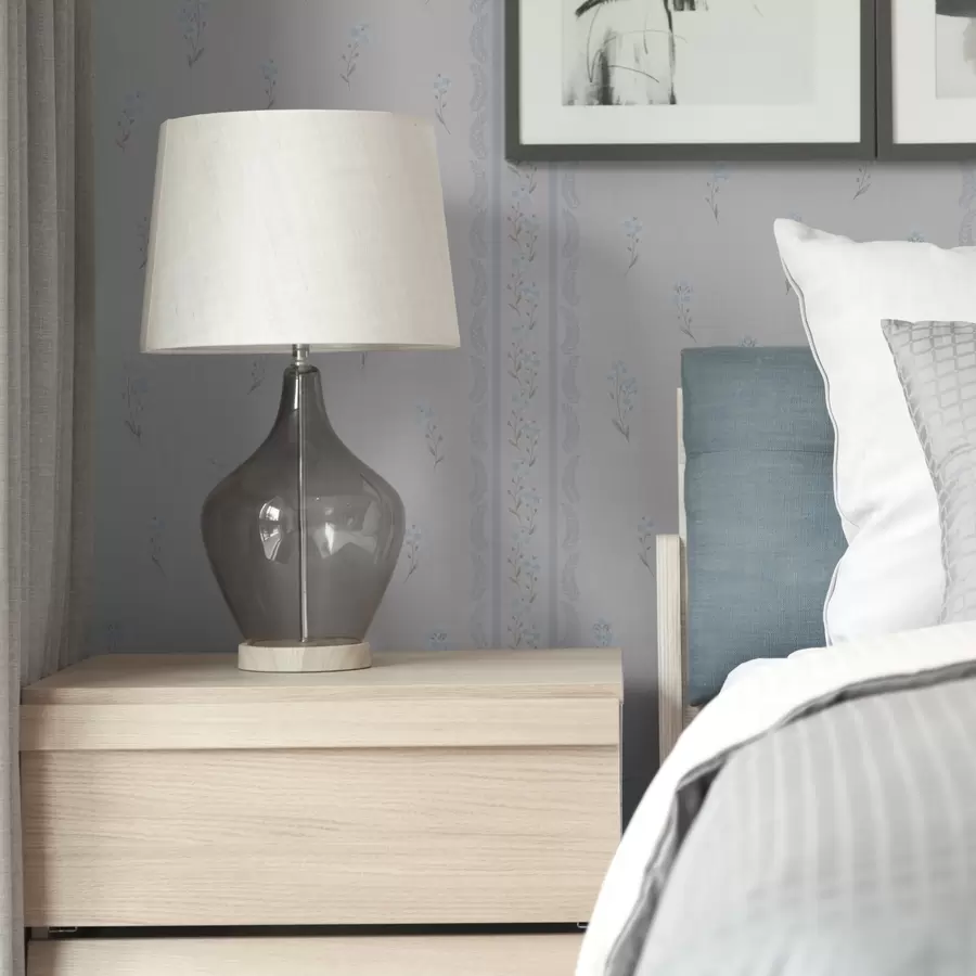 Фототапет Бял фон със сини цветя и декоративна ивица a00484v1