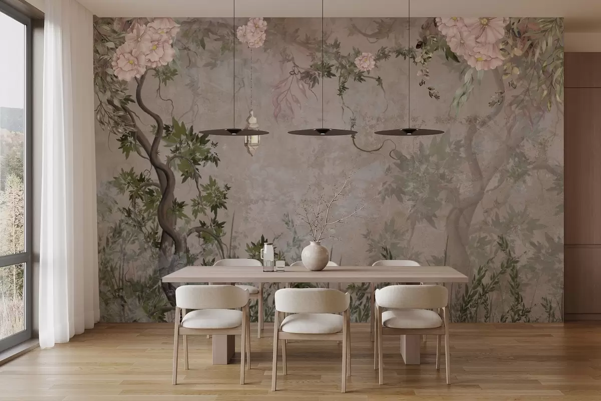 Фототапет Приказна градина с цветя, дървета и фенер w04416