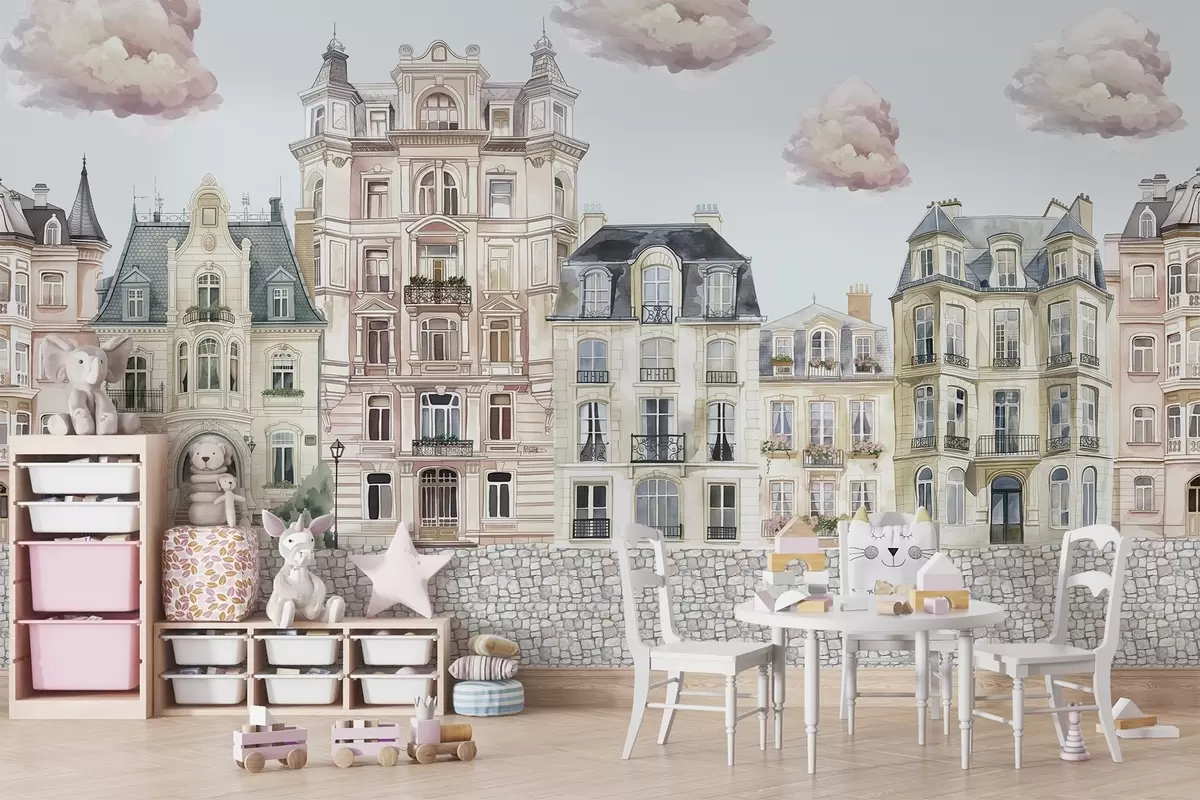 Фототапет Цветни къщи, облаци w04474v1