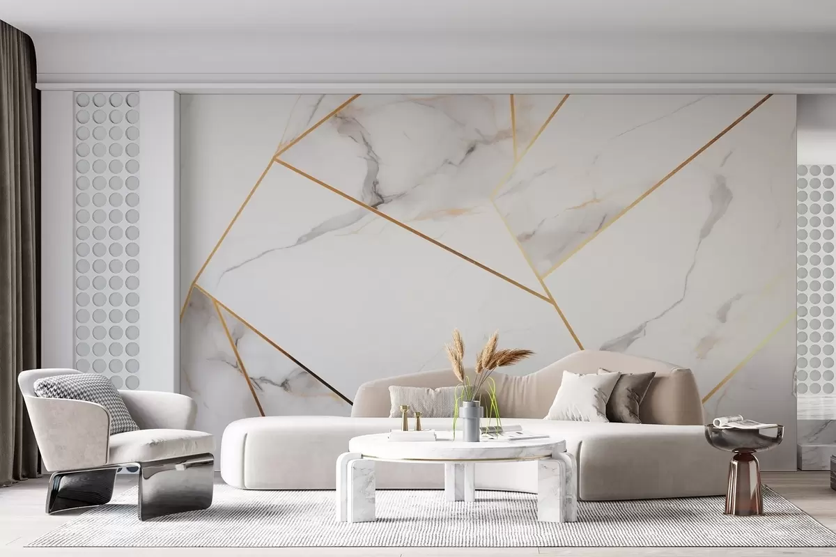 Фототапет Имитация на мраморна повърхност с жълт геометричен мотив w09363