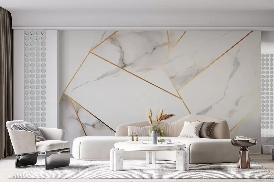 Фототапет Имитация на мраморна повърхност с жълт геометричен мотив w09363