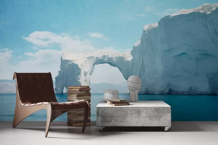 Фототапет Пейзаж с естествен леден мост над океана , ясно синьо небе с няколко облака, текстуриран печат w09383