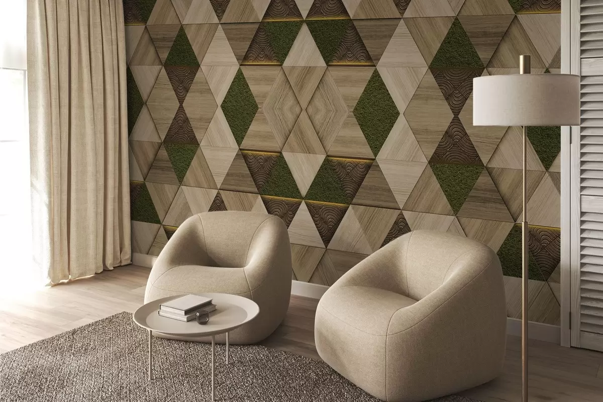 Фототапет Геометричен дървен орнамент с мъх w04459