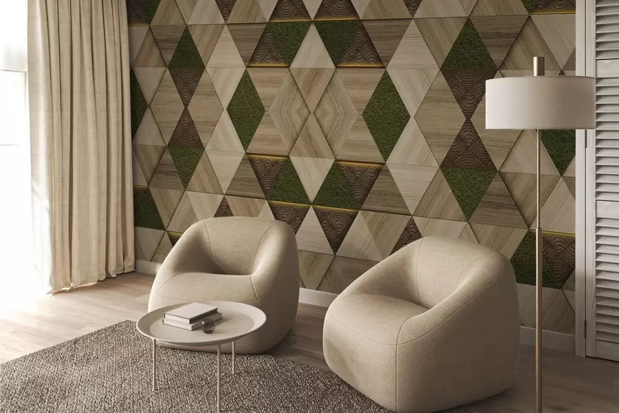 Фототапет Геометричен дървен орнамент с мъх w04459