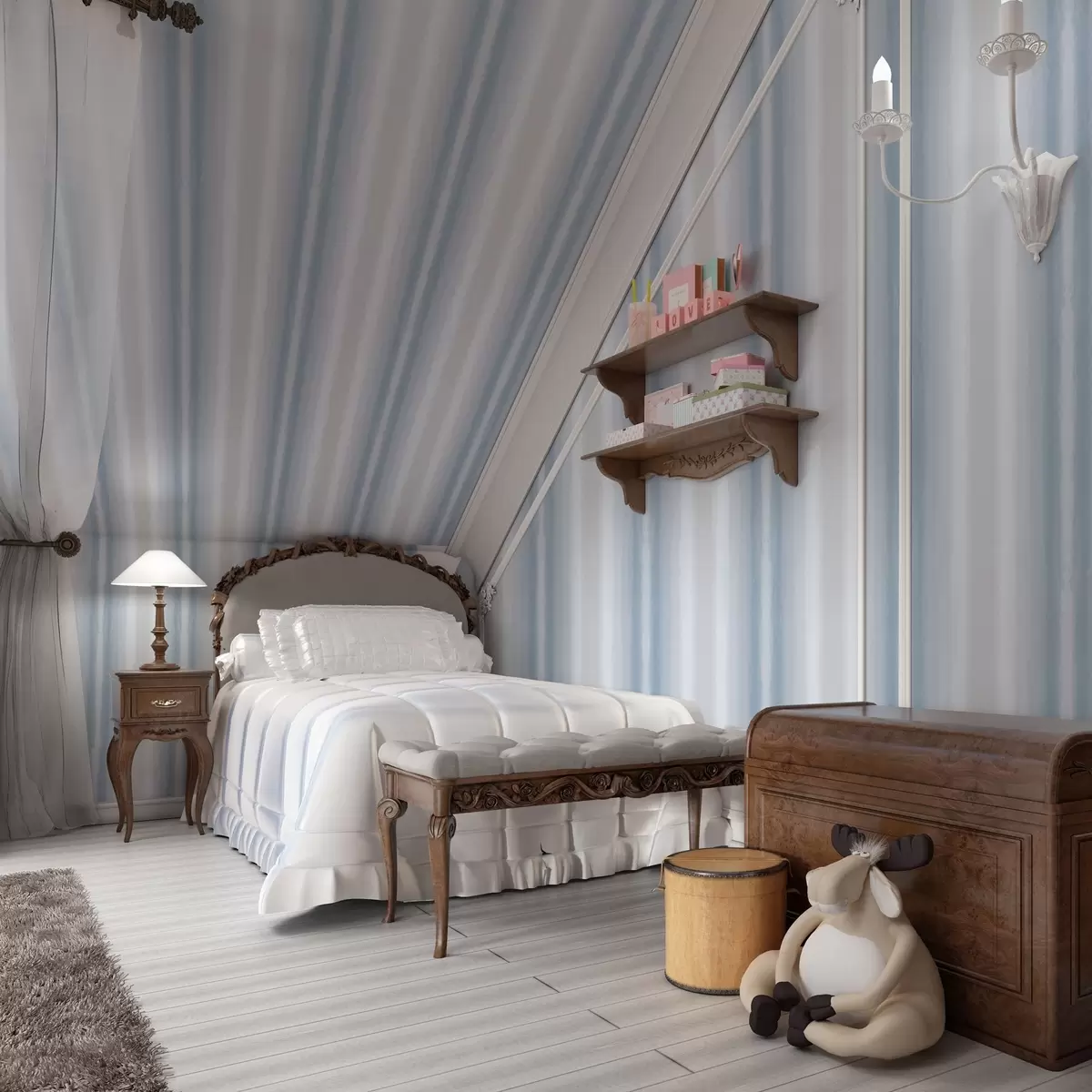 Тапети Широки ивици в хладни синьо-сиви тонове a00551