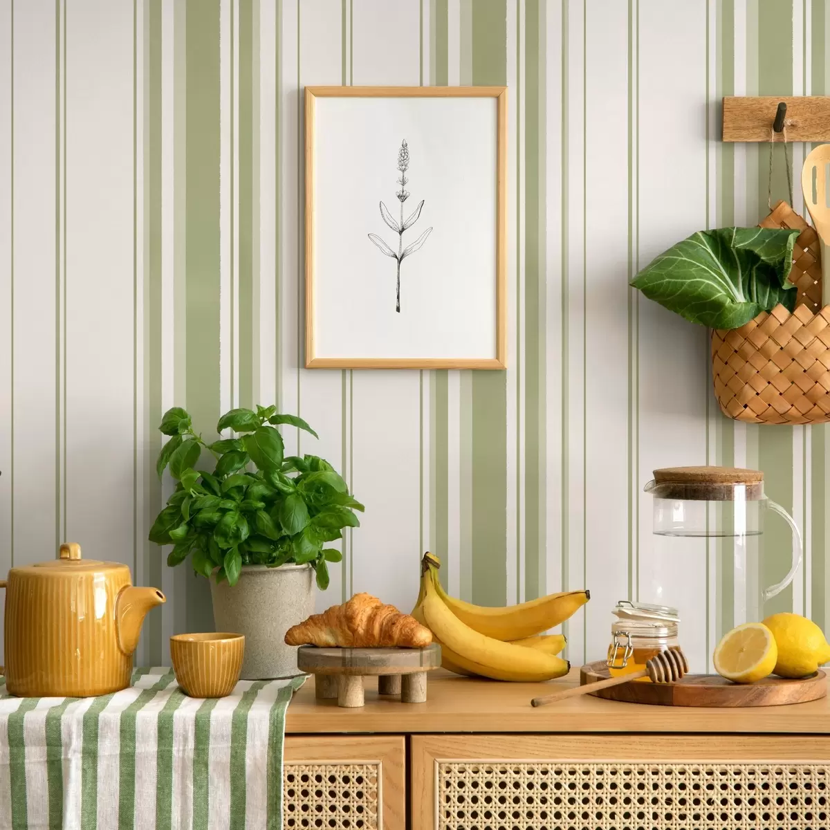 Тапети Зелени вертикални ивици с различна широчина a00565