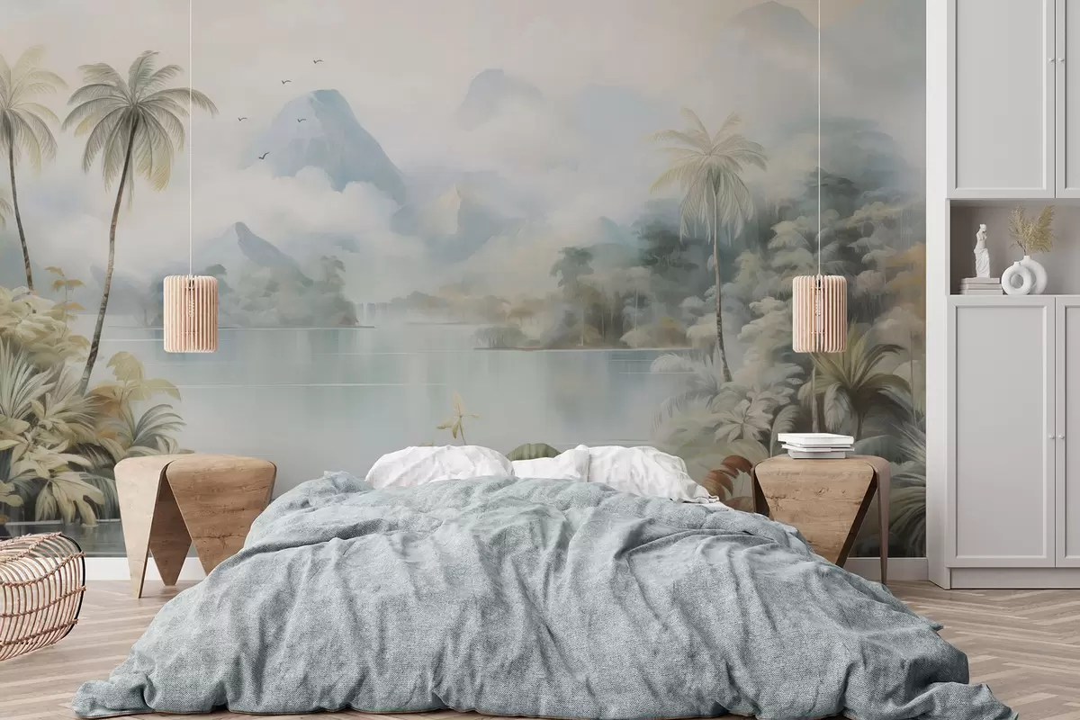 Фототапет Река в джунглата близо до планините w04536