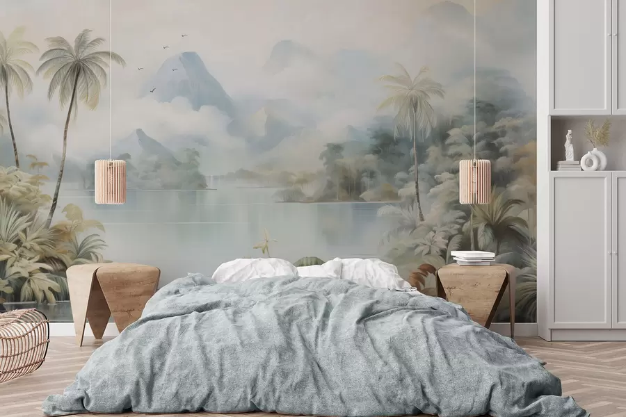 Фототапет Река в джунглата близо до планините w04536