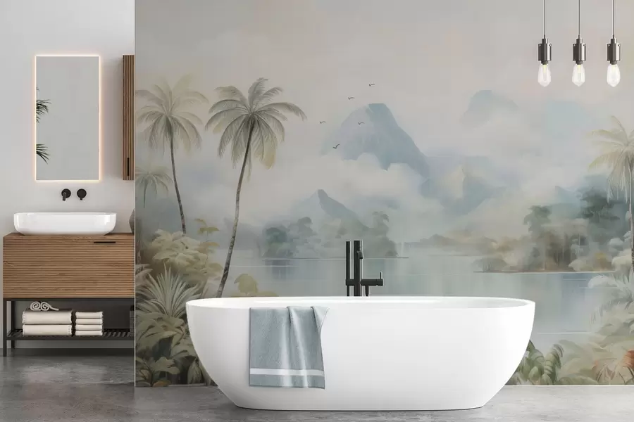 Фототапет Река в джунглата близо до планините w04536