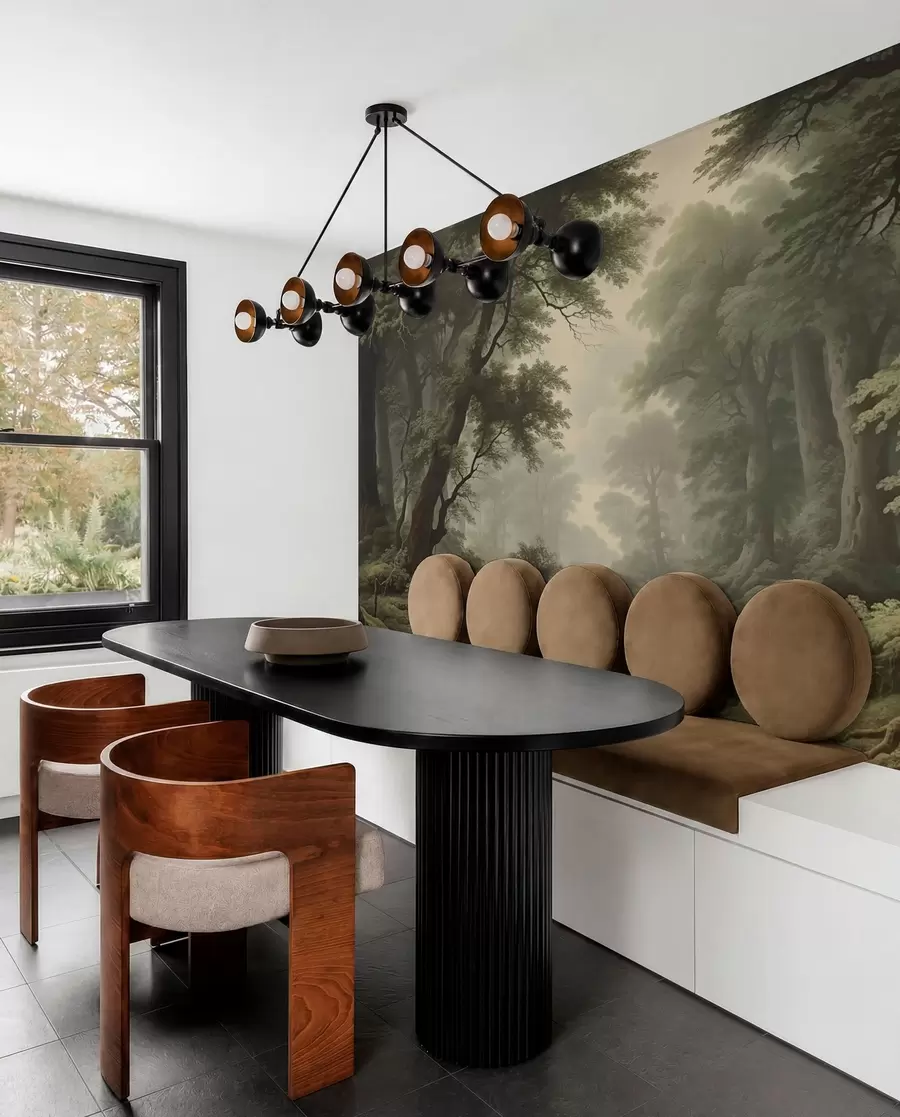 Фототапет Мъглива гора с река и високи вековни дървета w04555