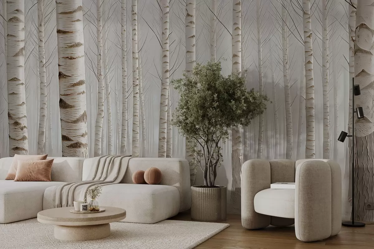 Фототапет Брезова гора в мъглата, лек минимализъм w04574