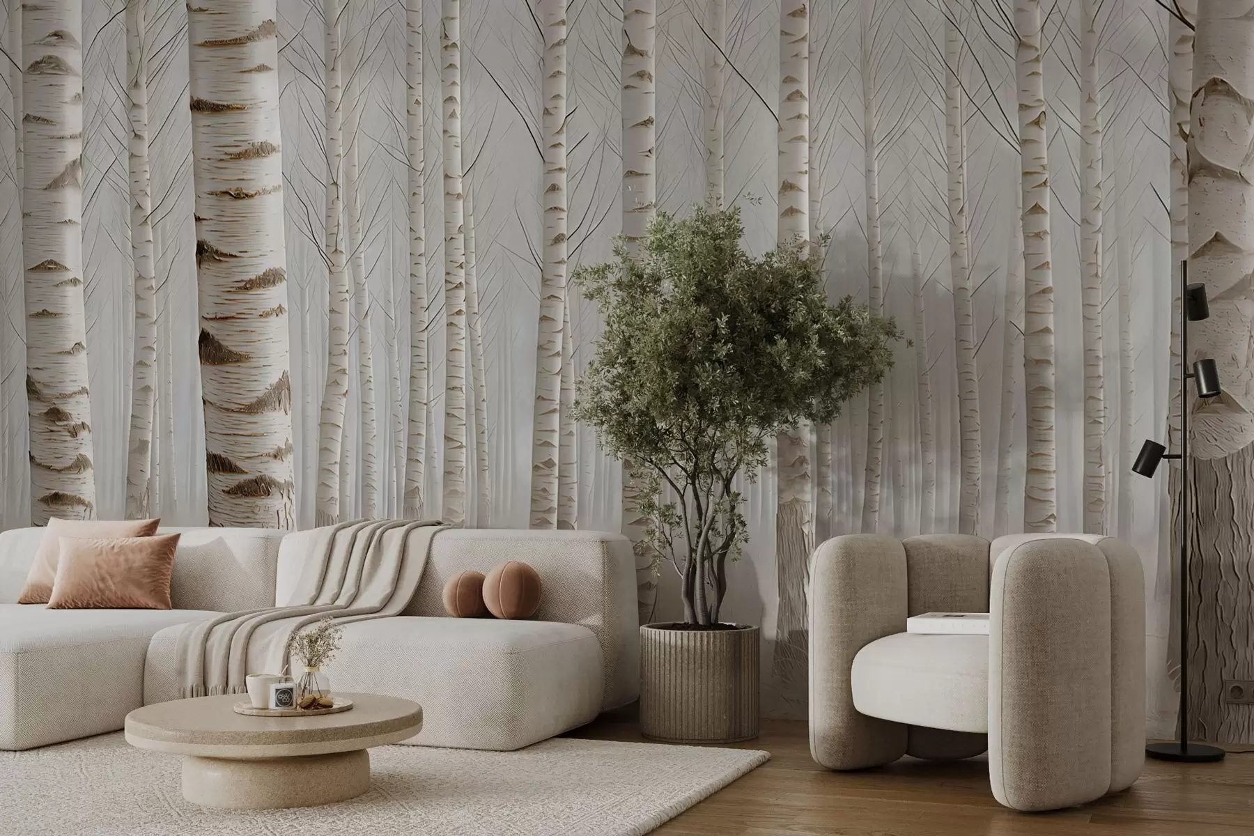 Фототапет Брезова гора в мъглата, лек минимализъм w04574