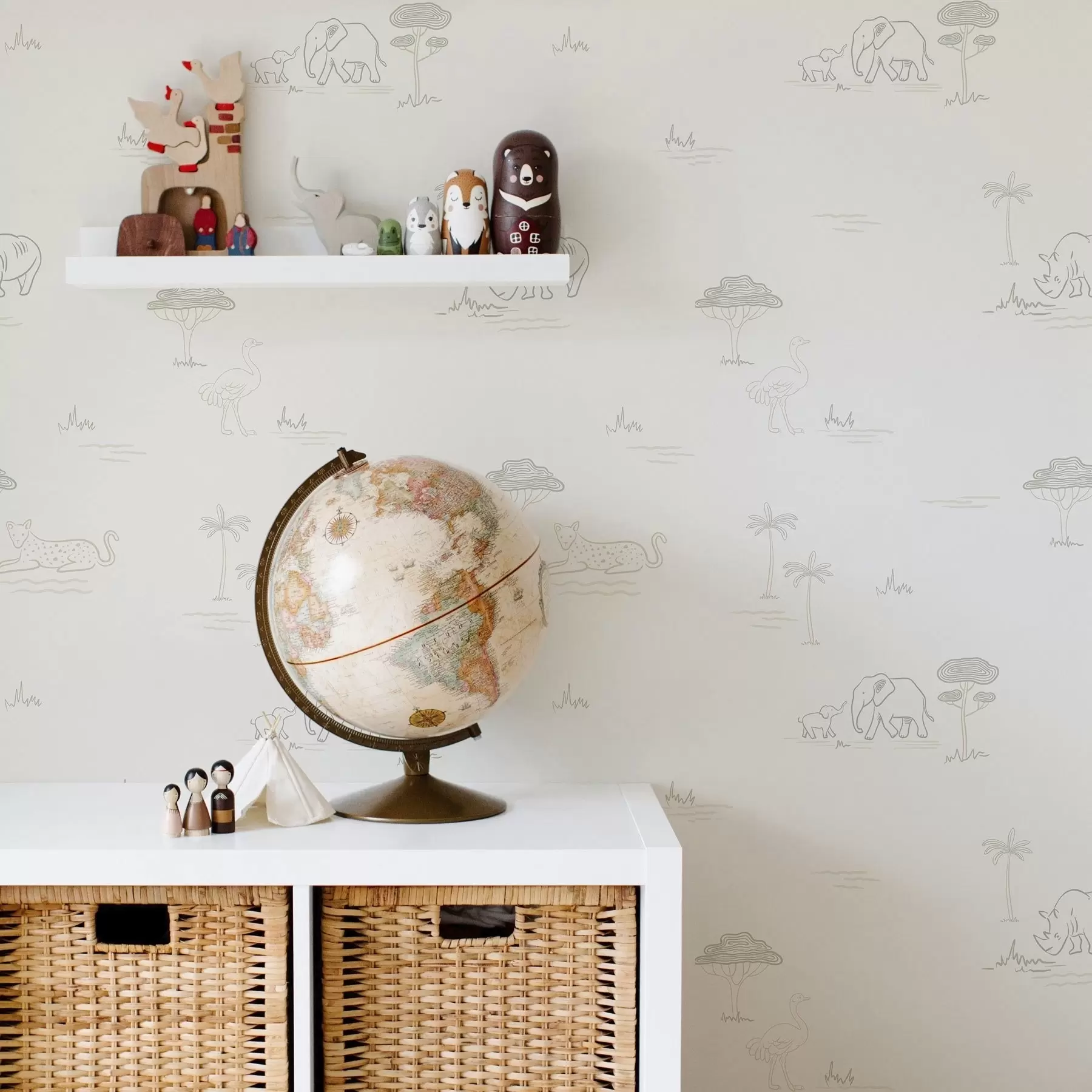 Фототапет Минималистично сафари: слонове, носорози, леопарди и палми a00492