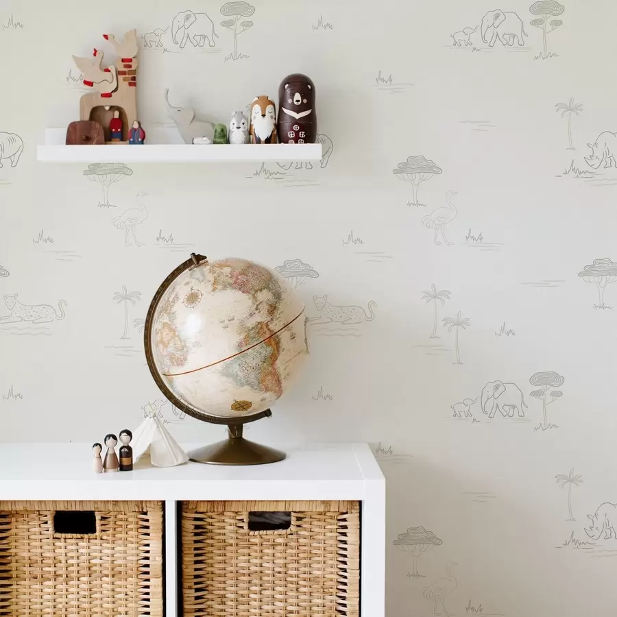 Фототапет Минималистично сафари: слонове, носорози, леопарди и палми a00492