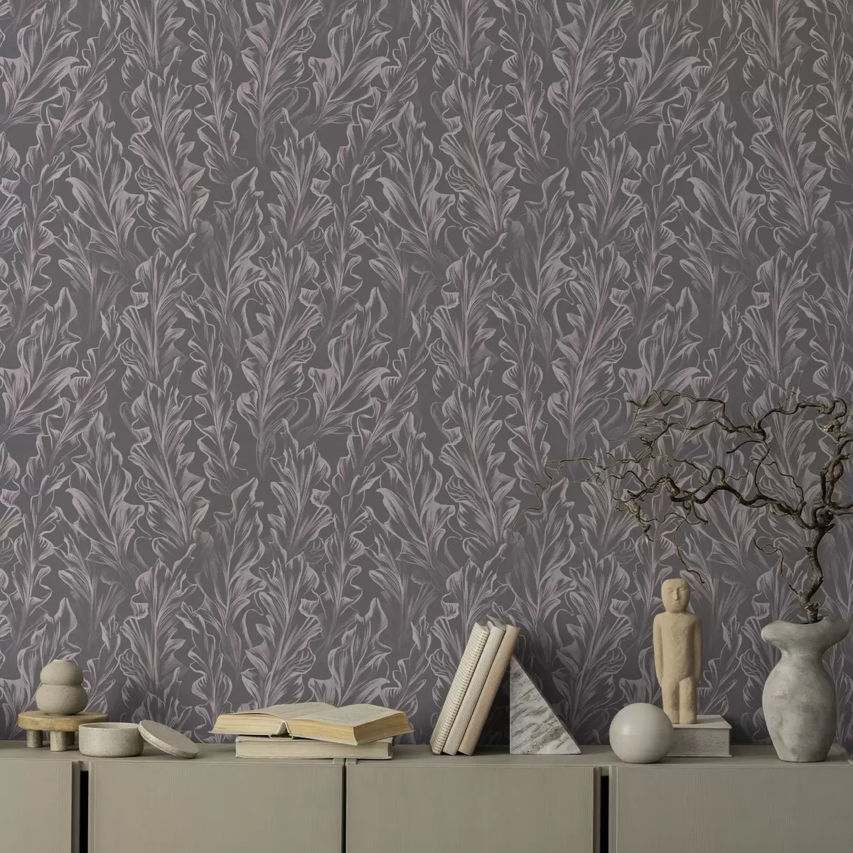 Тапети Течащи листвени вълни на графитен фон, висок контраст a00495v1