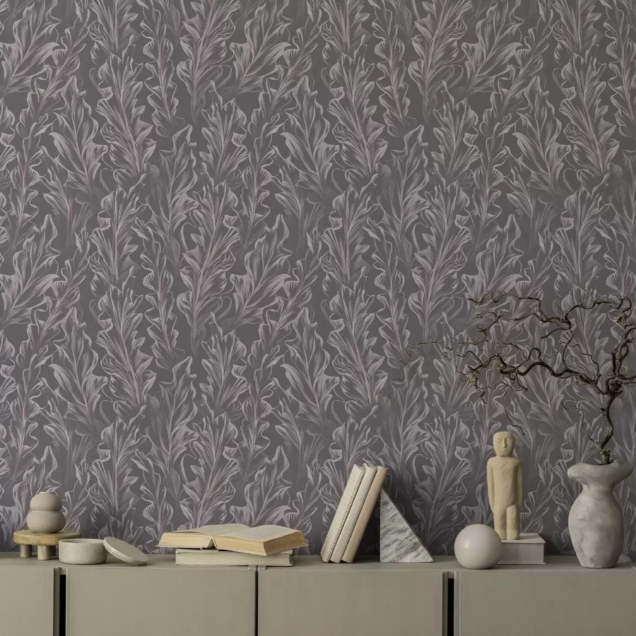 Фототапет Течащи листвени вълни на графитен фон, висок контраст a00495v1