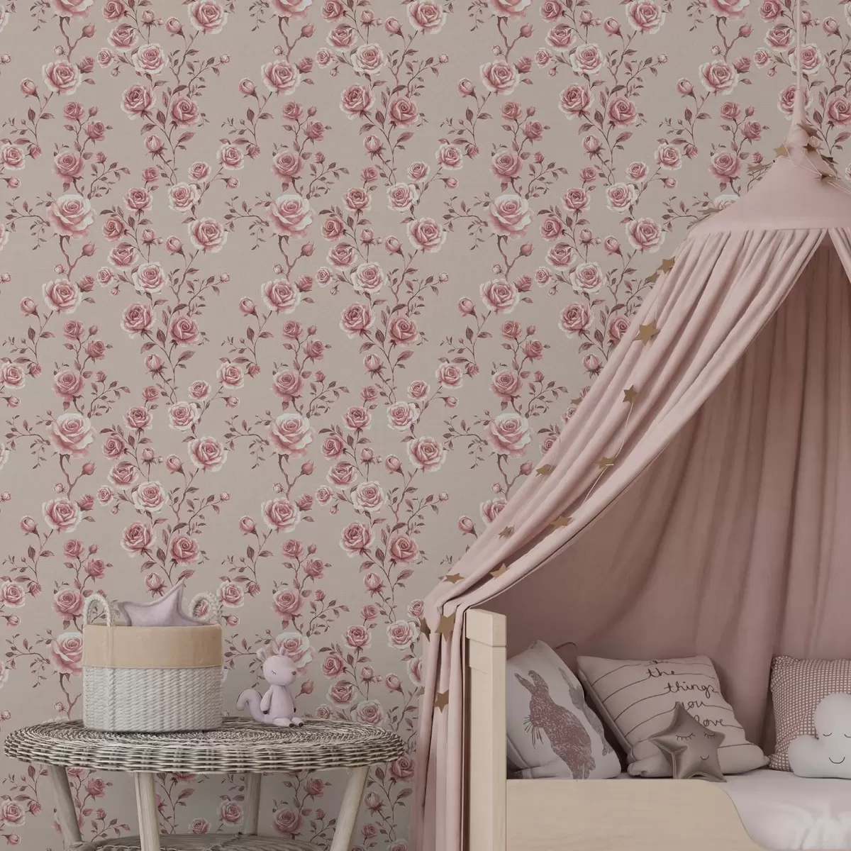 Тапети Прахни рози върху бежово — винтидж мотив a00497