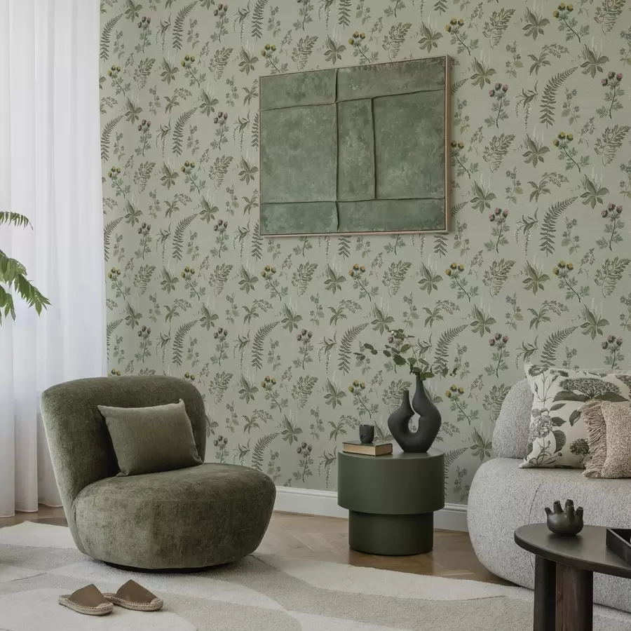 Фототапет Ботанически треви и папрати в бледо сиво-зелено a00498