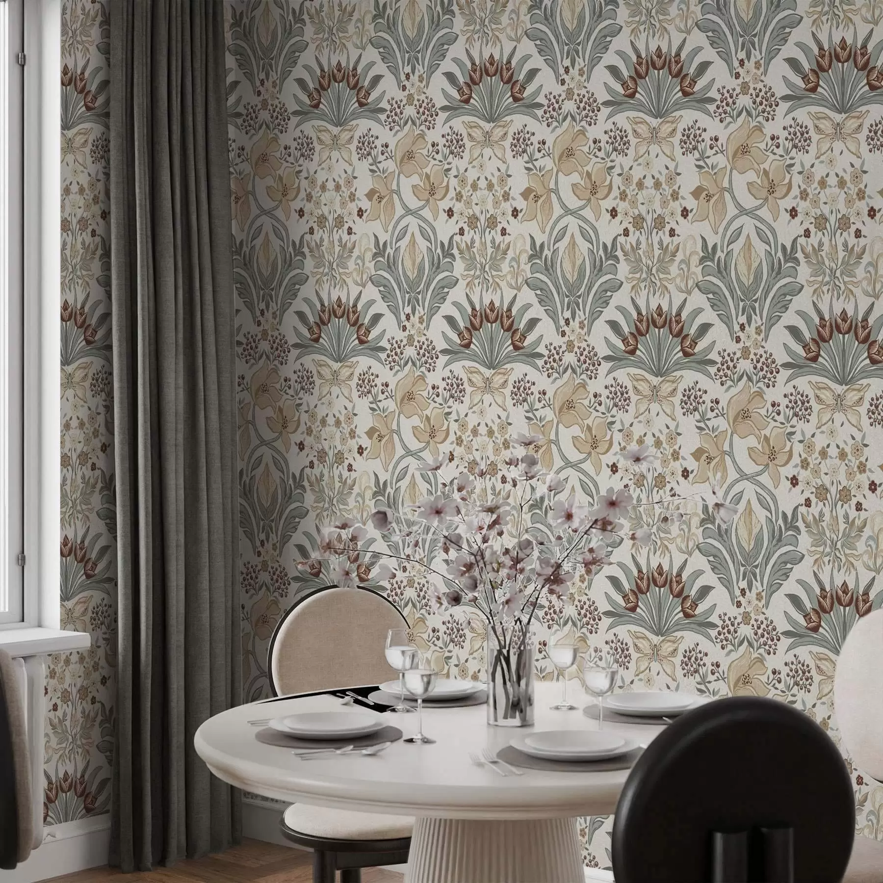 Фототапет Декоративни лилии и пеперуда на кремав фон a00500