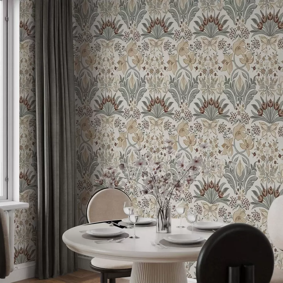 Фототапет Декоративни лилии и пеперуда на кремав фон a00500