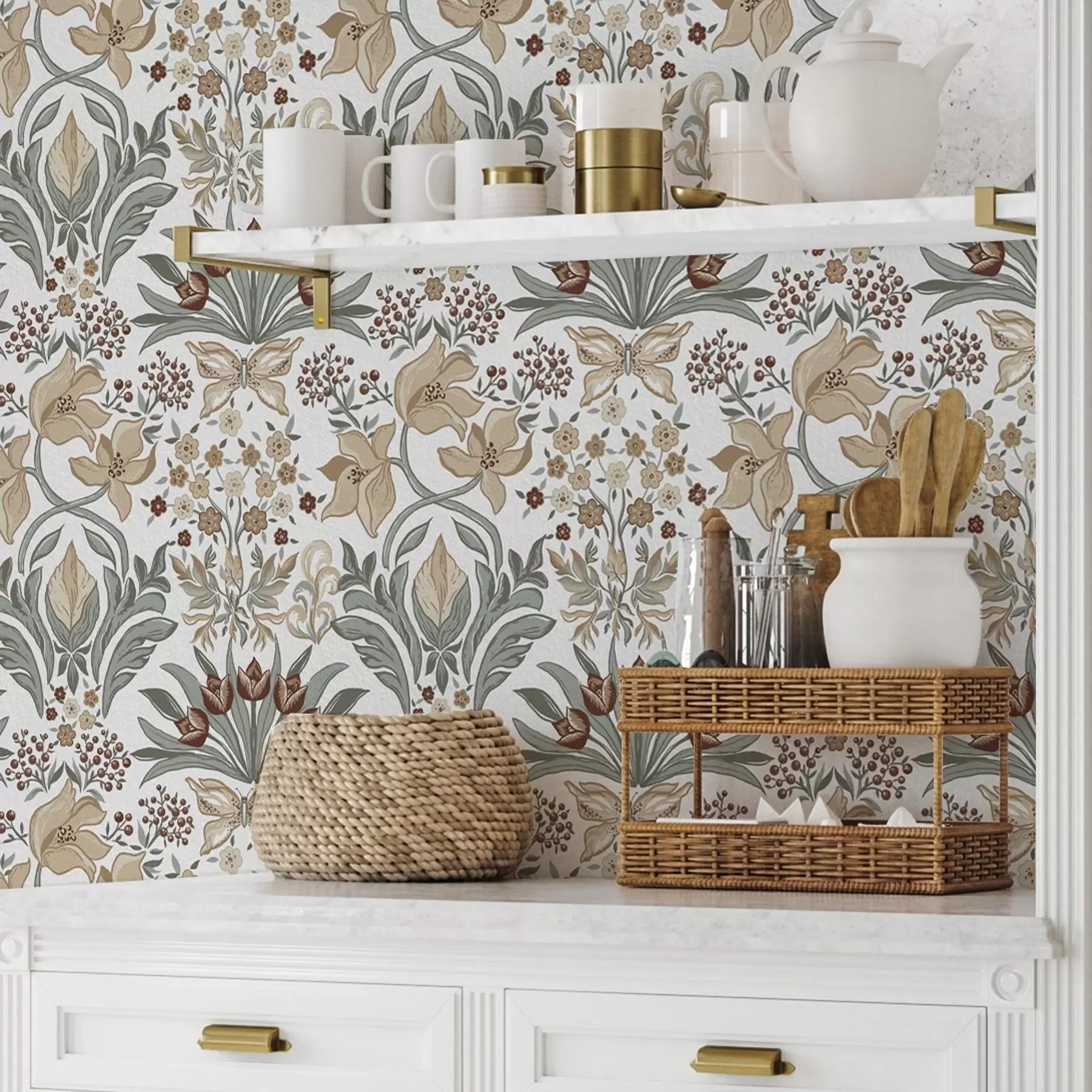 Фототапет Декоративни лилии и пеперуда на бял фон a00500v1