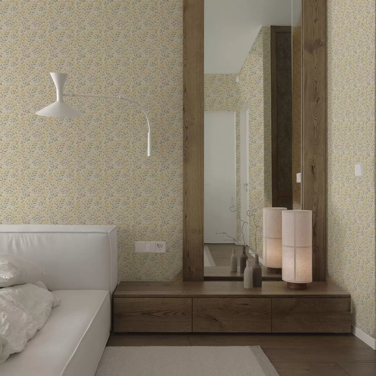 Тапети Акварелни жълти цветя на светъл фон a00570