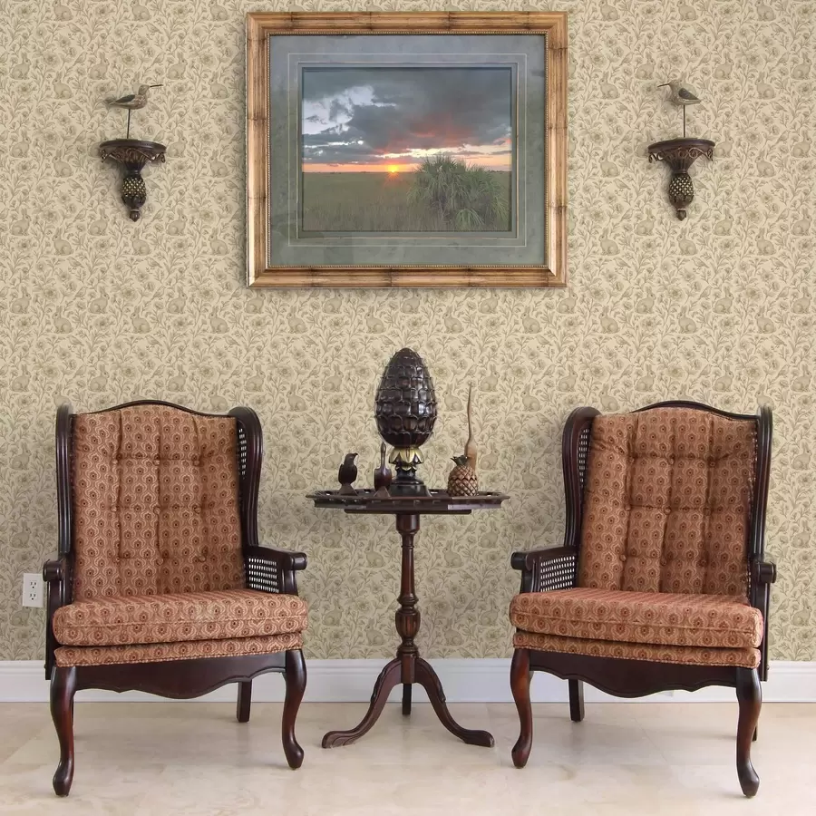 Фототапет Зайци и птици в флорален мотив a00571