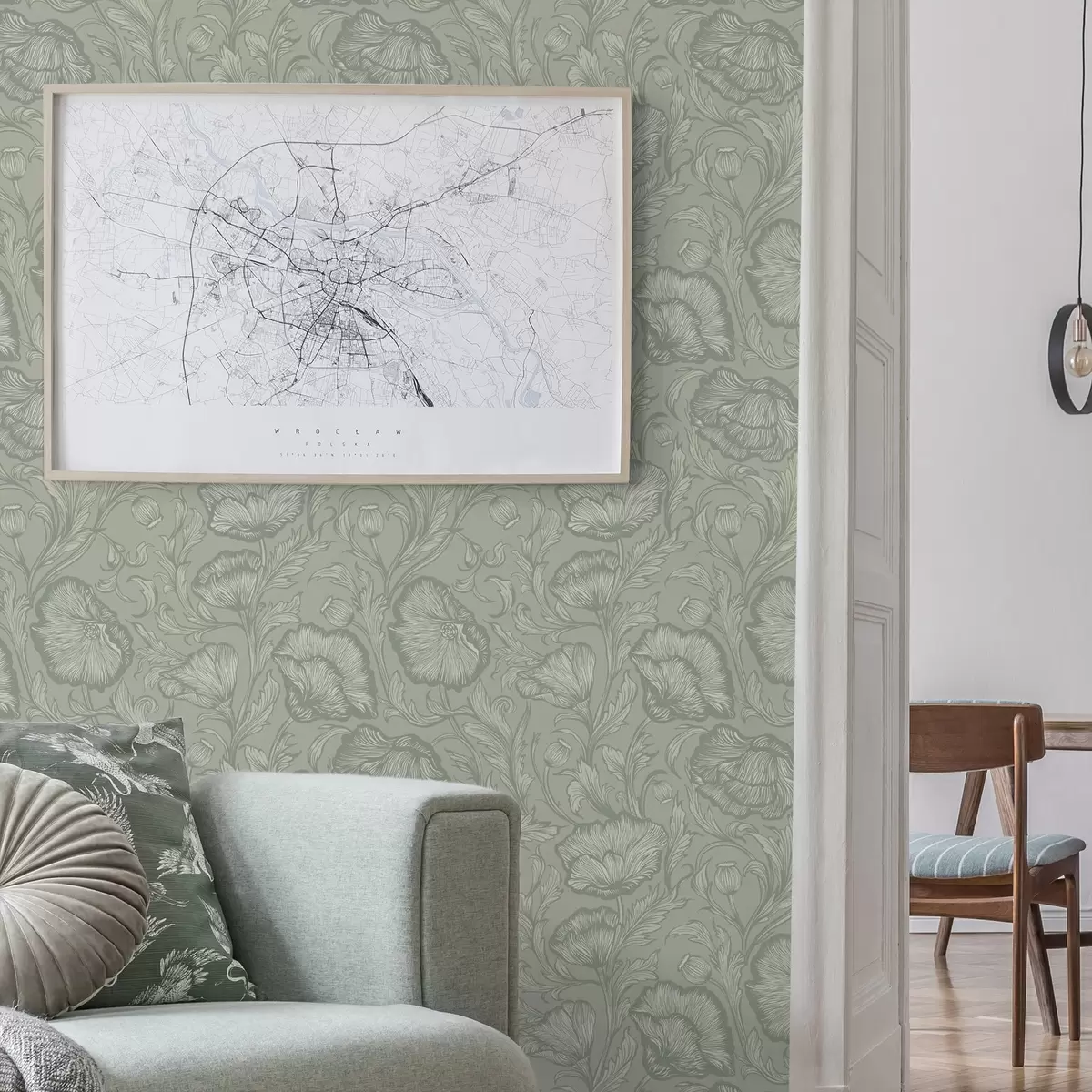 Тапети Линейни макове на сиво-зелен фон a00572v1