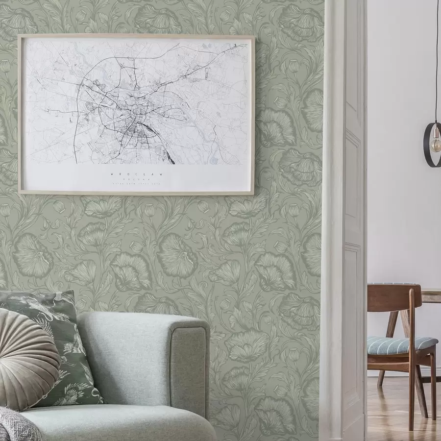 Фототапет Линейни макове на сиво-зелен фон a00572v1