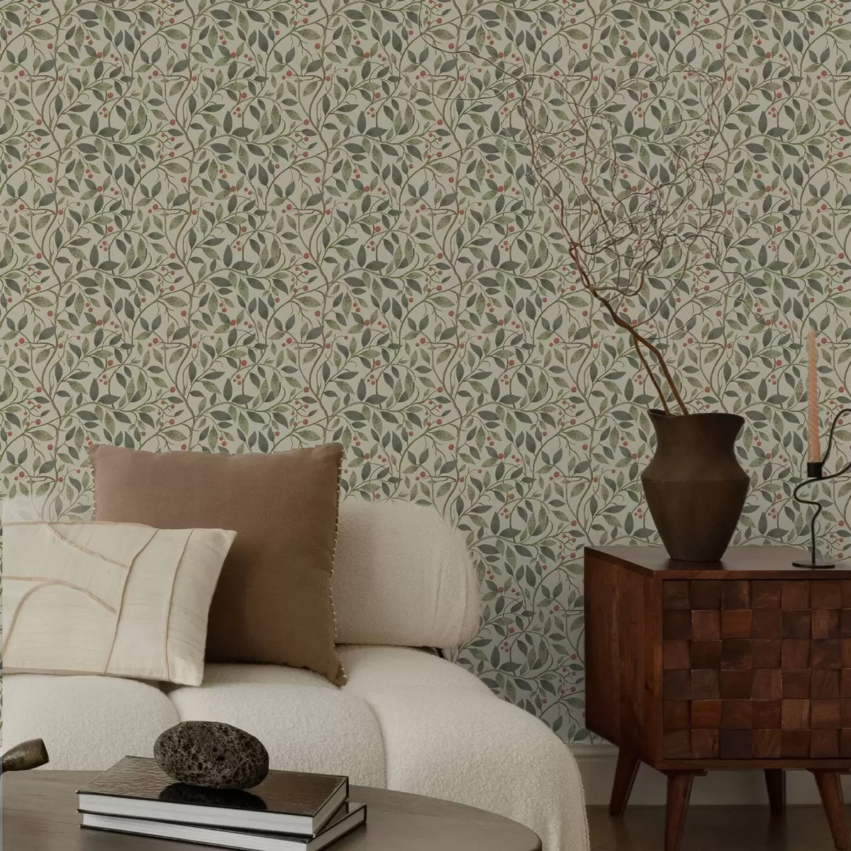 Тапети Маслинови клонки с плодове на топъл светъл фон a00573