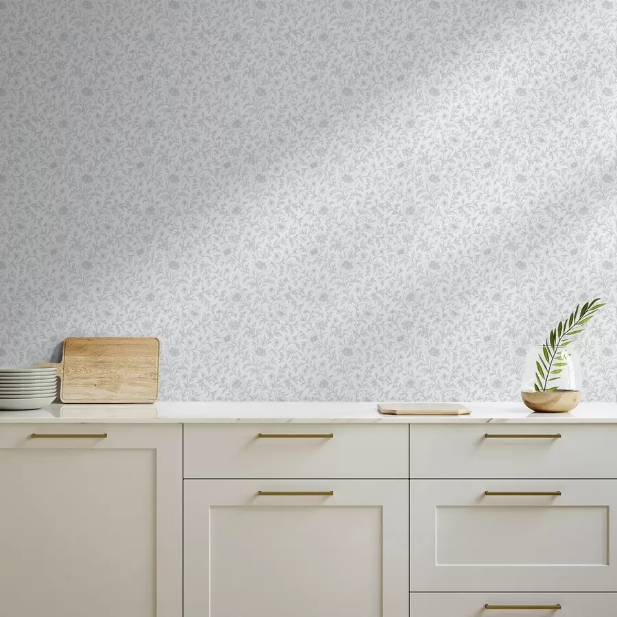 Фототапет Фини сини линии, изобразяващи цветя, на кремаво-бял фон a00576