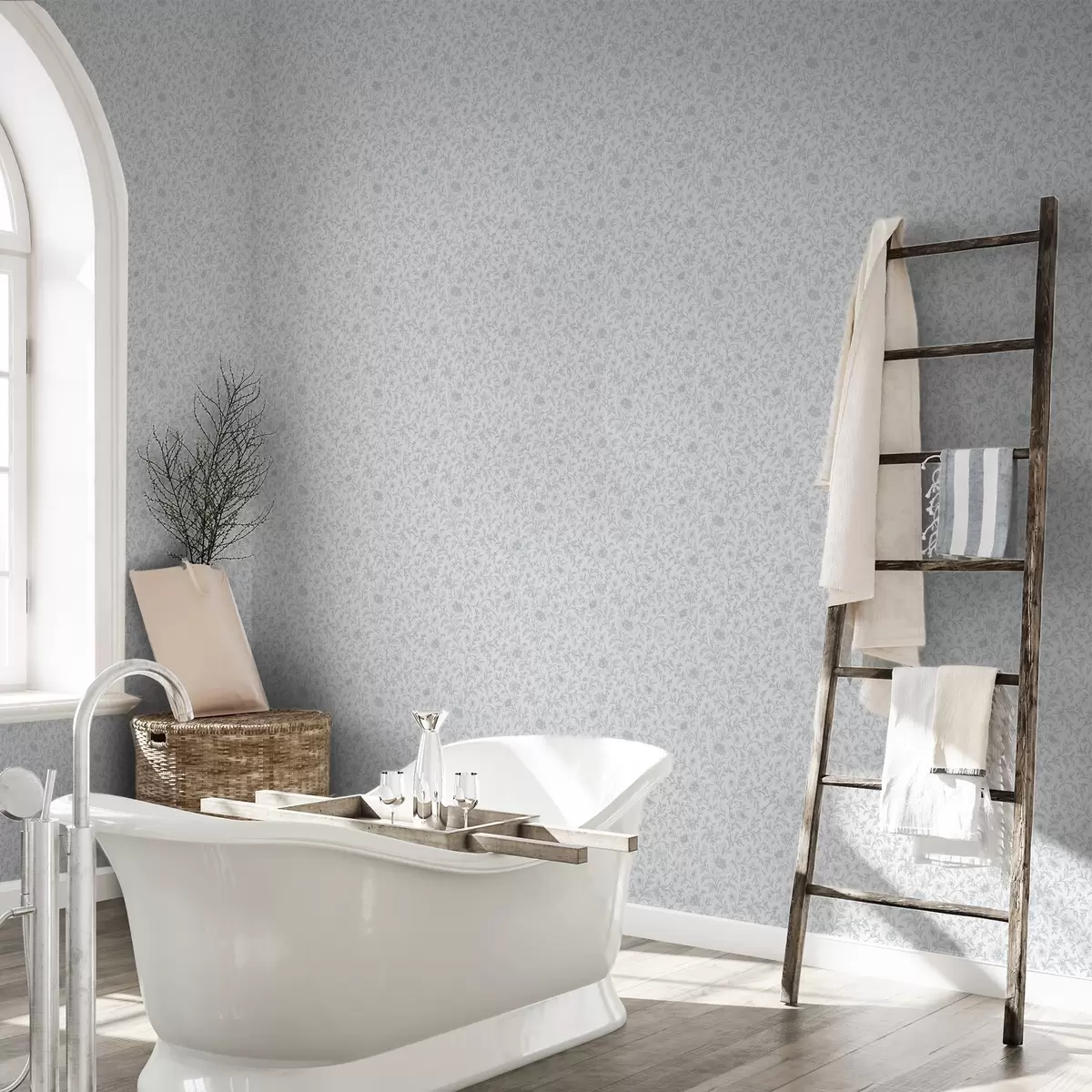 Тапети Фини сини линии, изобразяващи цветя, на кремаво-бял фон a00576