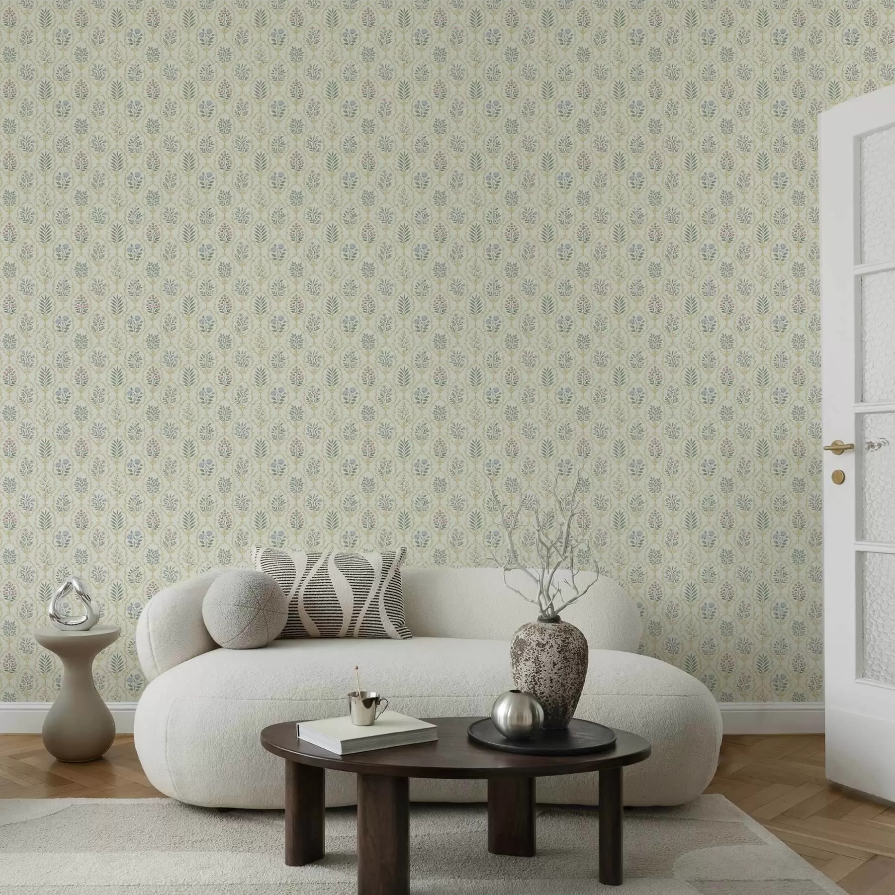 Фототапет Ботанически медальони в решетка, пастелни тонове a00579