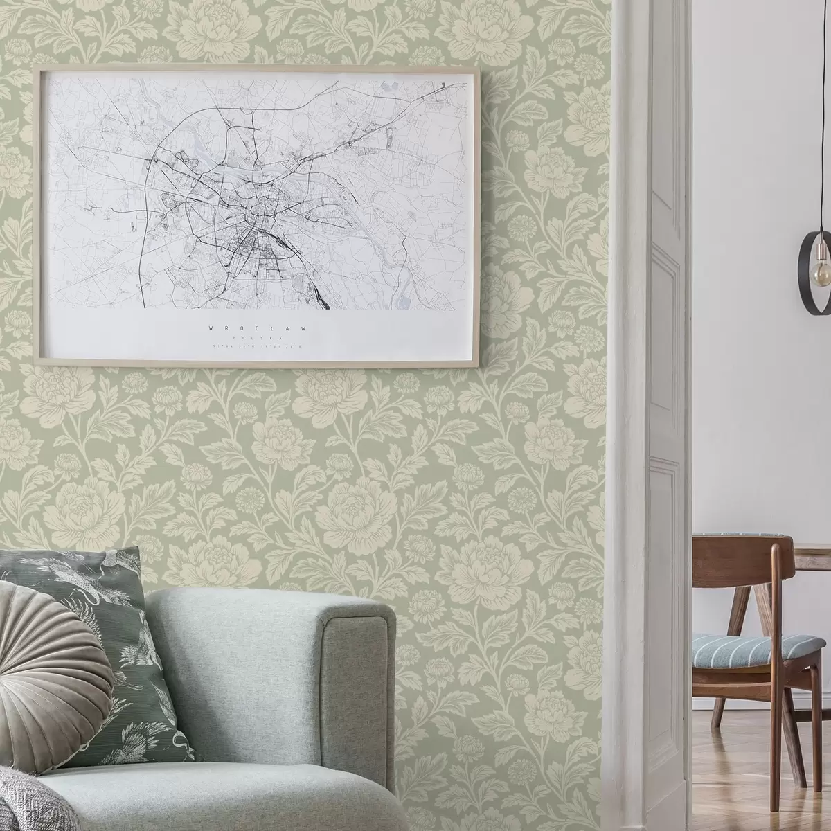 Тапети Големи линейни божури на салатов фон a00582