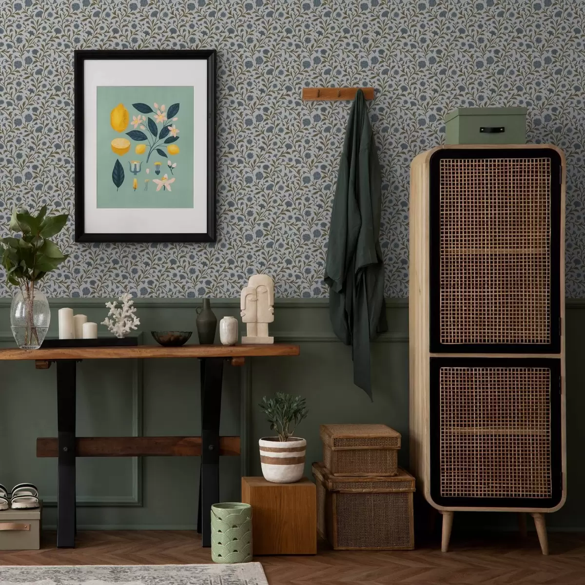 Тапети Сини метлички и кълнове на бял фон a00588v1