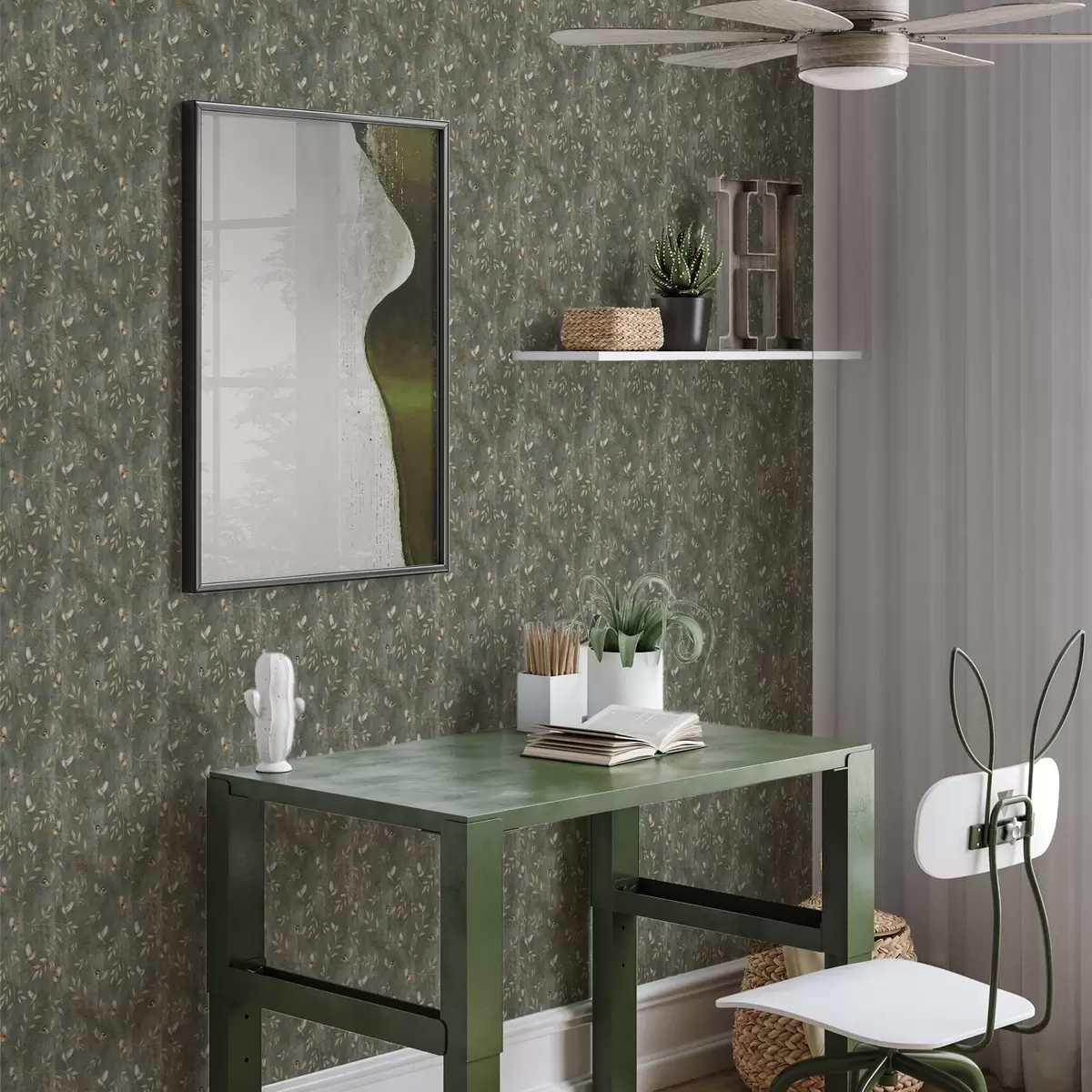 Тапети Птици в оранжева листа на тъмнозелен фон a00591