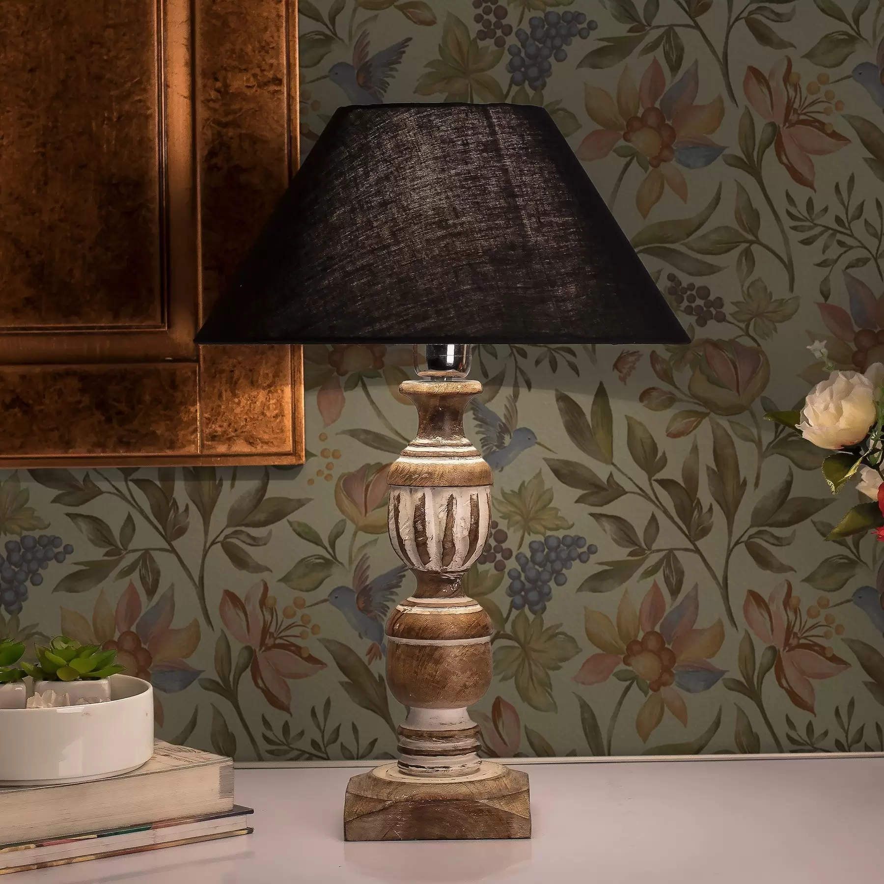 Фототапет Ретро цветя и птици с грозде на маслинено фолио a00594