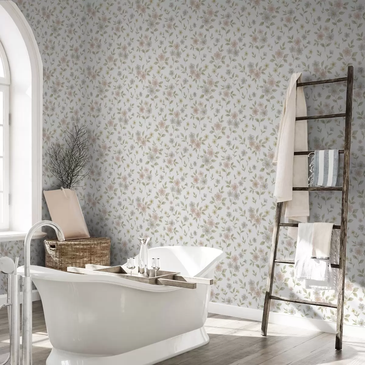 Тапети Малки акварелни цветя в пастелни тонове върху бял фон a00596v1