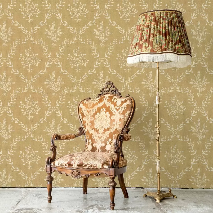 Фототапет Бели венци от билки и цветя на горчичен фон a00599