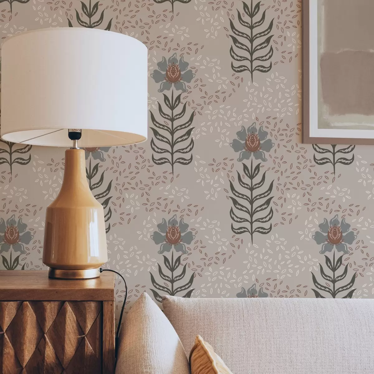 Тапети Стилизирани цветя и семена върху топло бежово a00604