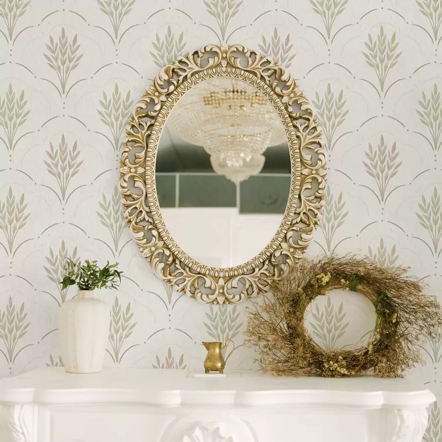 Фототапет Пшеница в аркаден орнамент, меки пастели върху бяло a00607v1