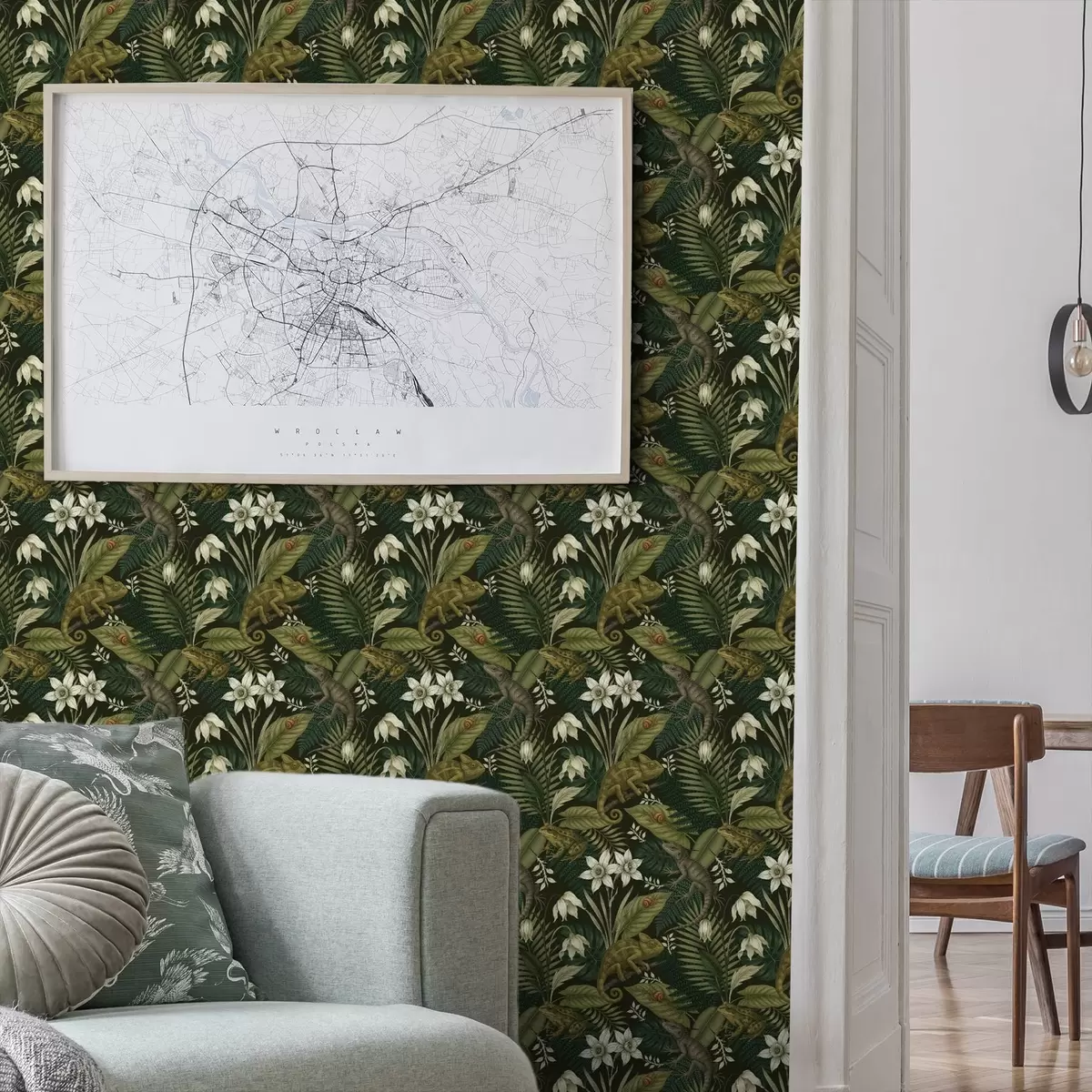 Тапети Хамелеони и тропически листа, бели цветя, тъмен фон a00608v1