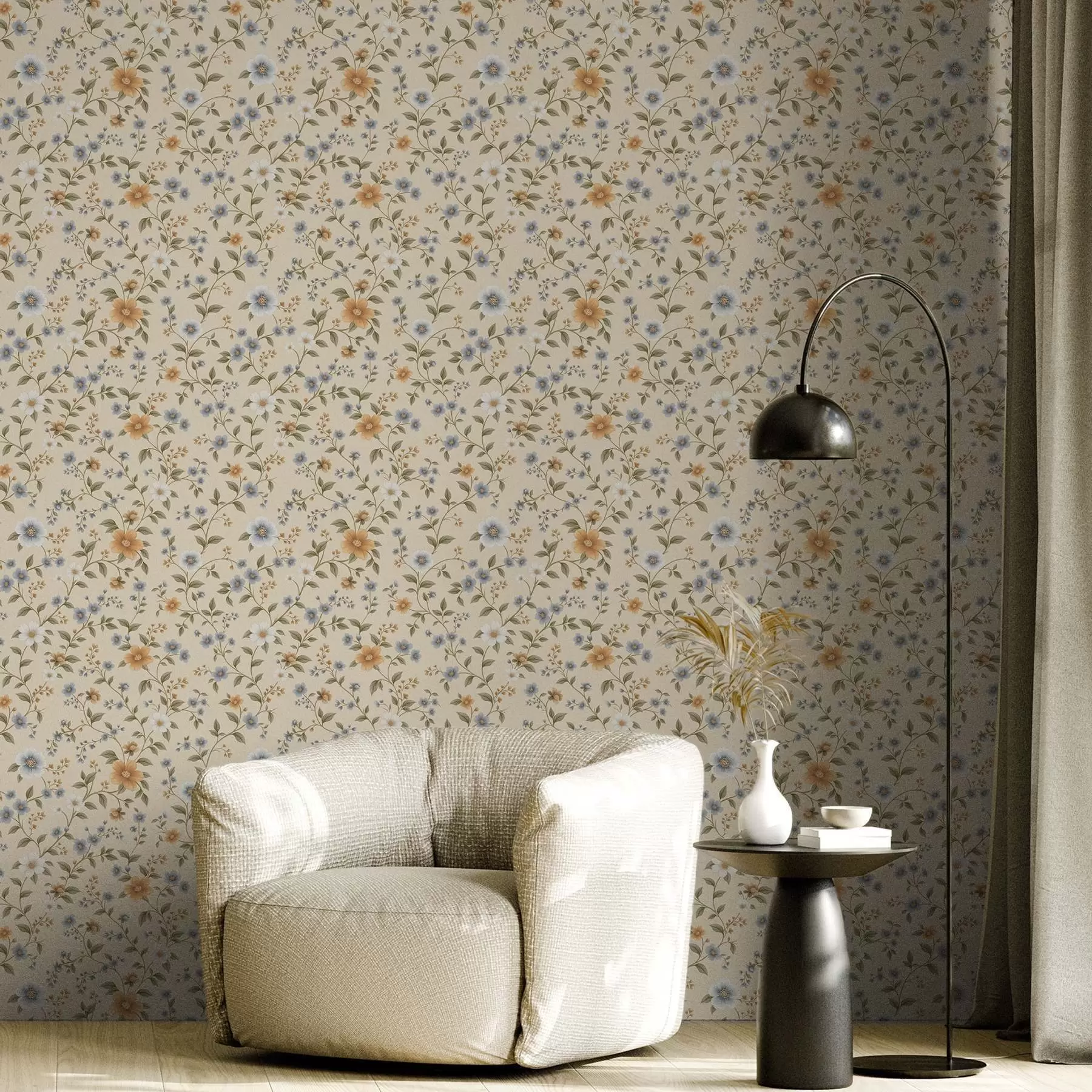 Фототапет Цветни клонки със сини и прасковени цветя a00575