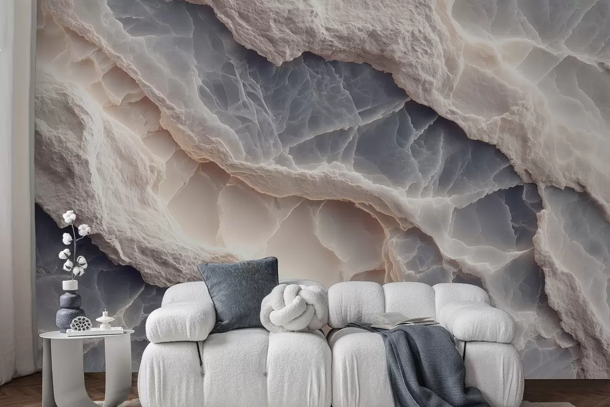 Фототапет Елегантна абстракция в стила на мраморни слоеве и минерали в синьо-бежов цвят w09408