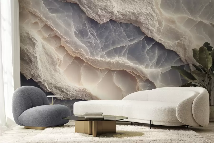 Фототапет Елегантна абстракция в стила на мраморни слоеве и минерали в синьо-бежов цвят w09408