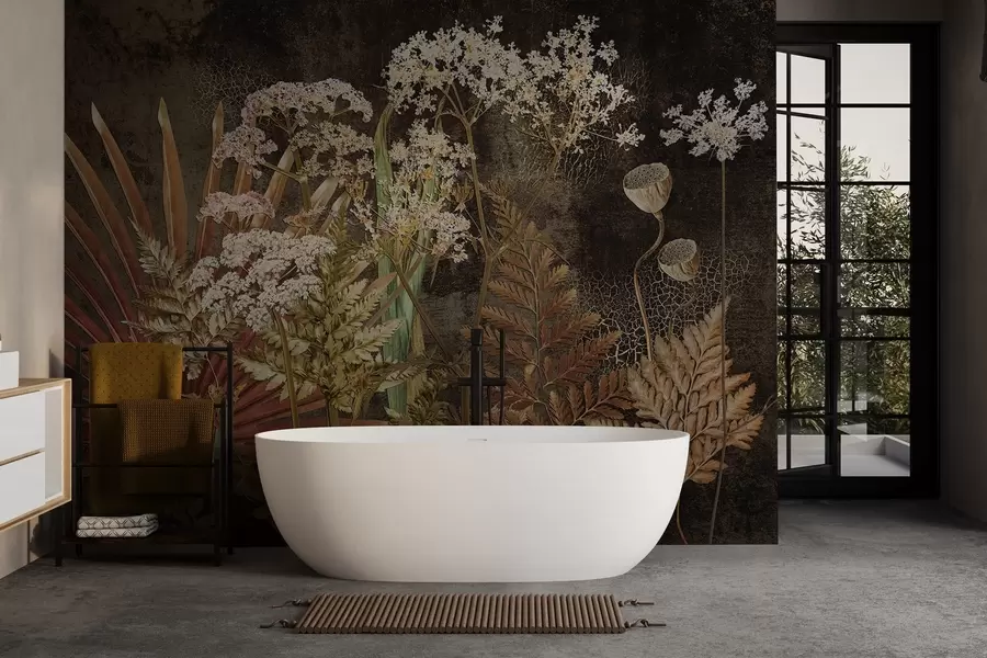 Фототапет Хербариум на тъмен фон w09323