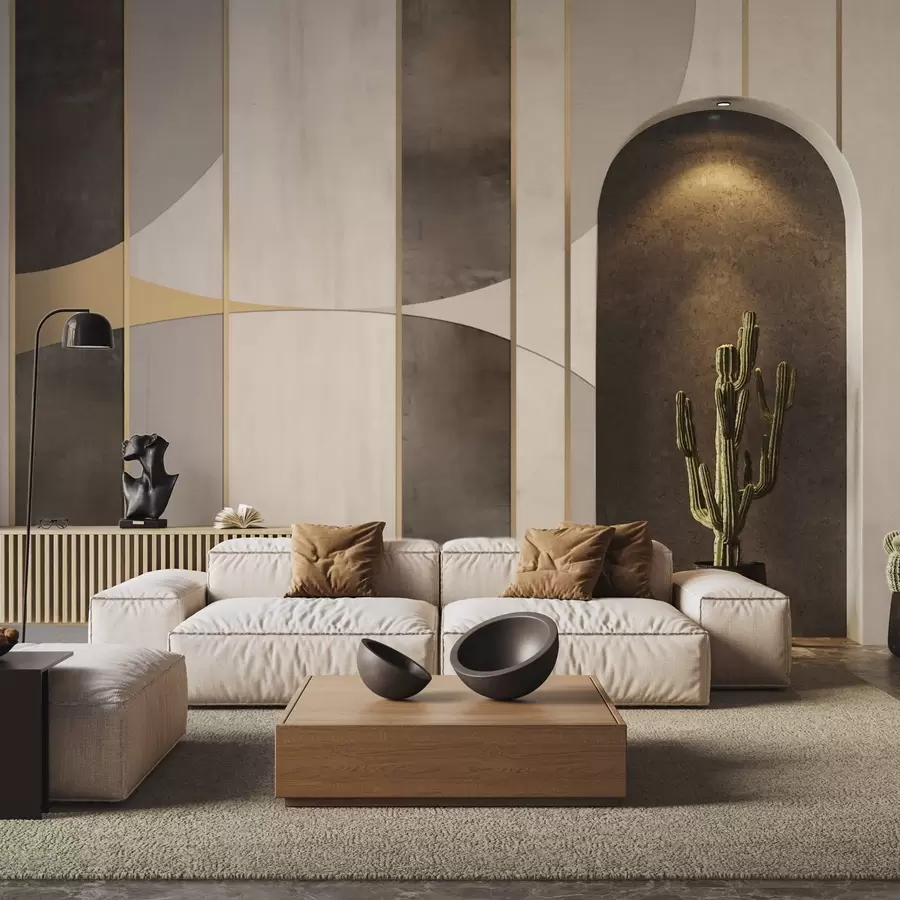 Фототапет Геометрични панели с дъги и акценти в цвят шампанско w04616