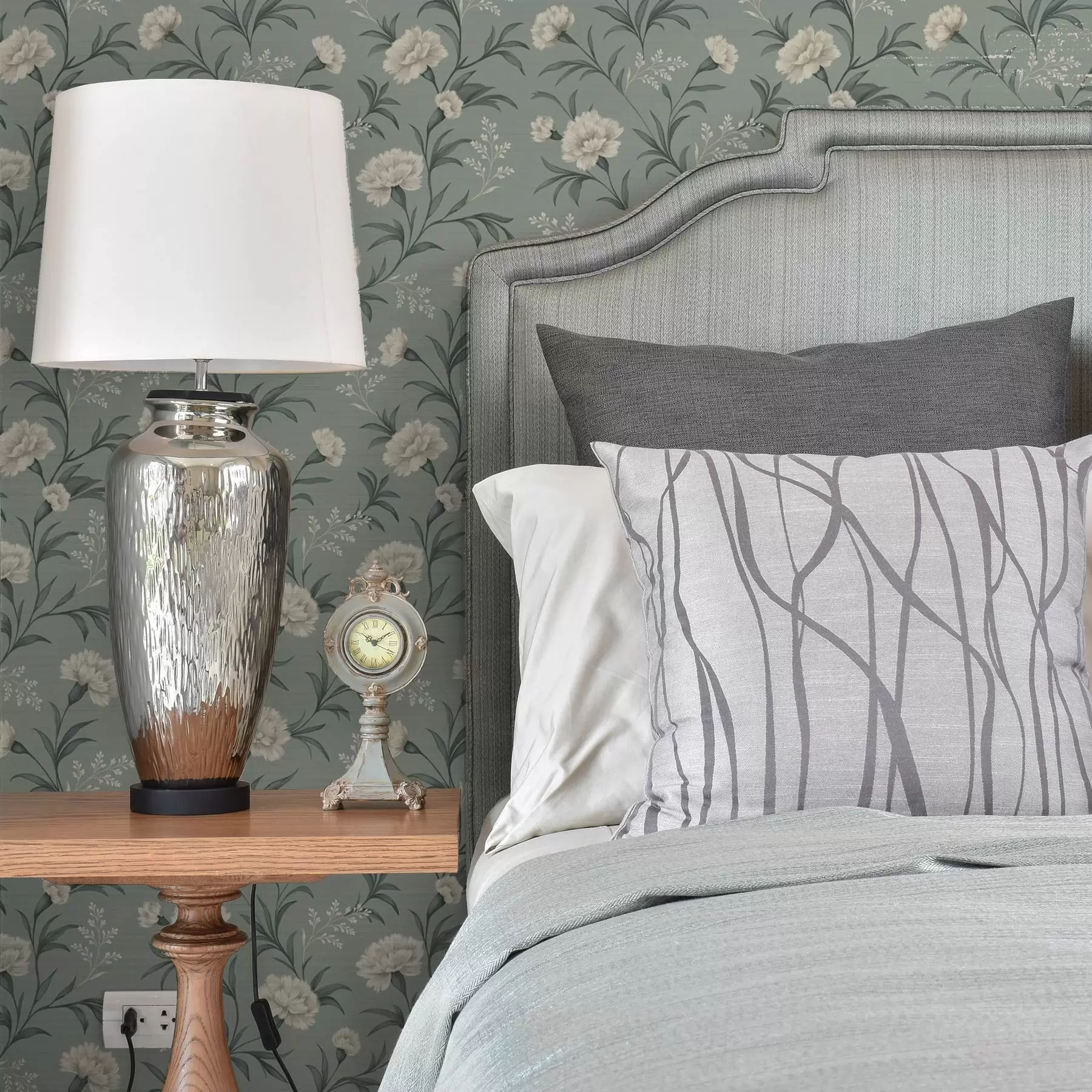 Фототапет Прахни карамфили на сиво-синьозелен фон, изтънчен принт a00610